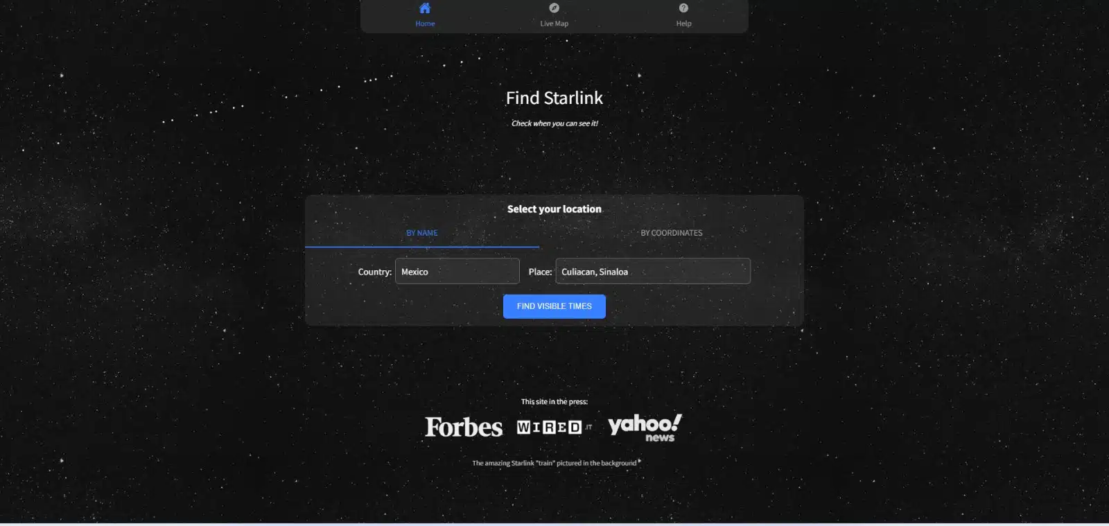 Plataforma web Find Starlink
