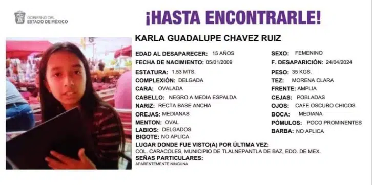 Localizan sin vida a Karla Guadalupe en Tlalnepantla