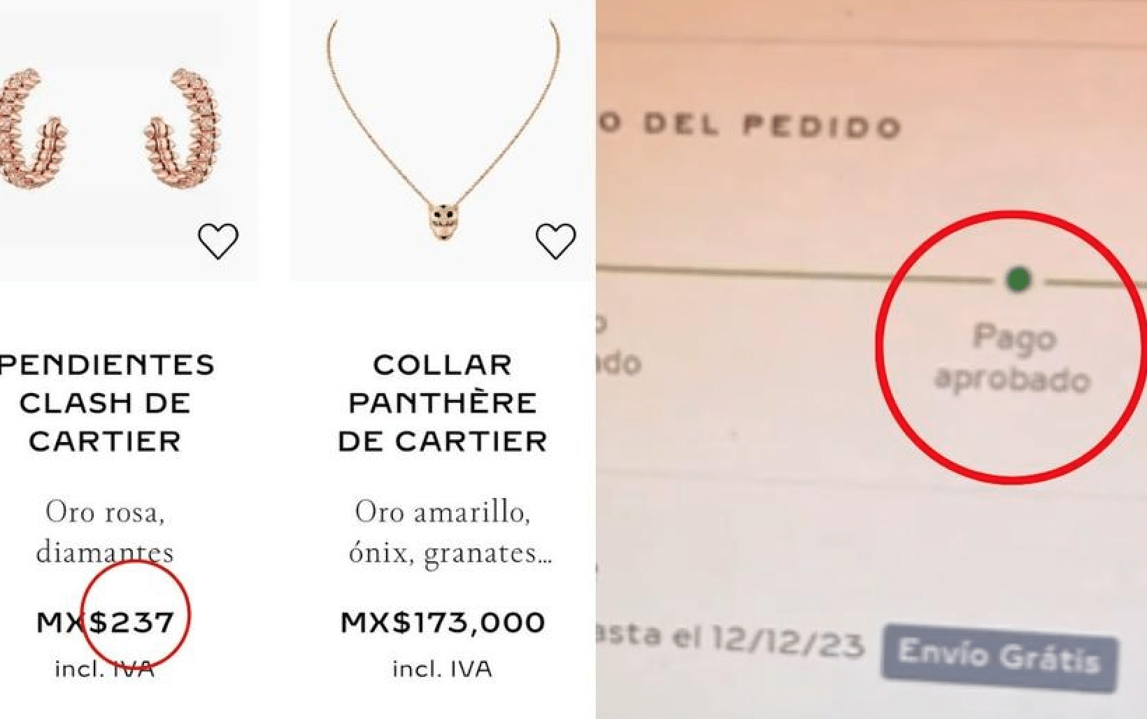 Usuario compra dos aretes de marca de lujo