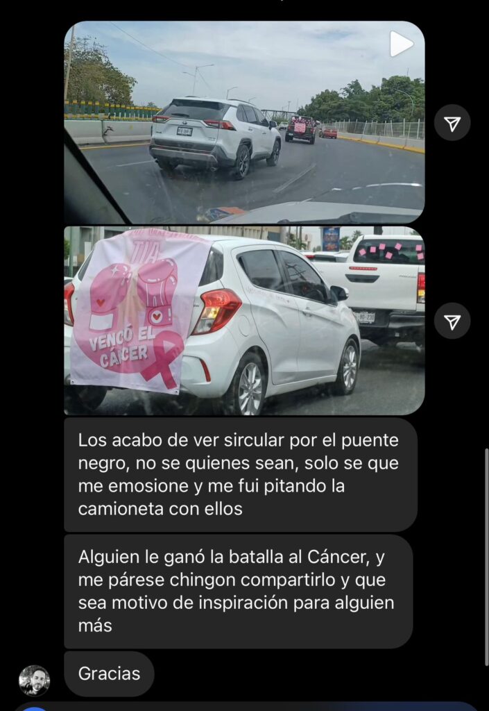 Publicación sobre automóvil que circula por Culiacán con mensaje de esperanza.
