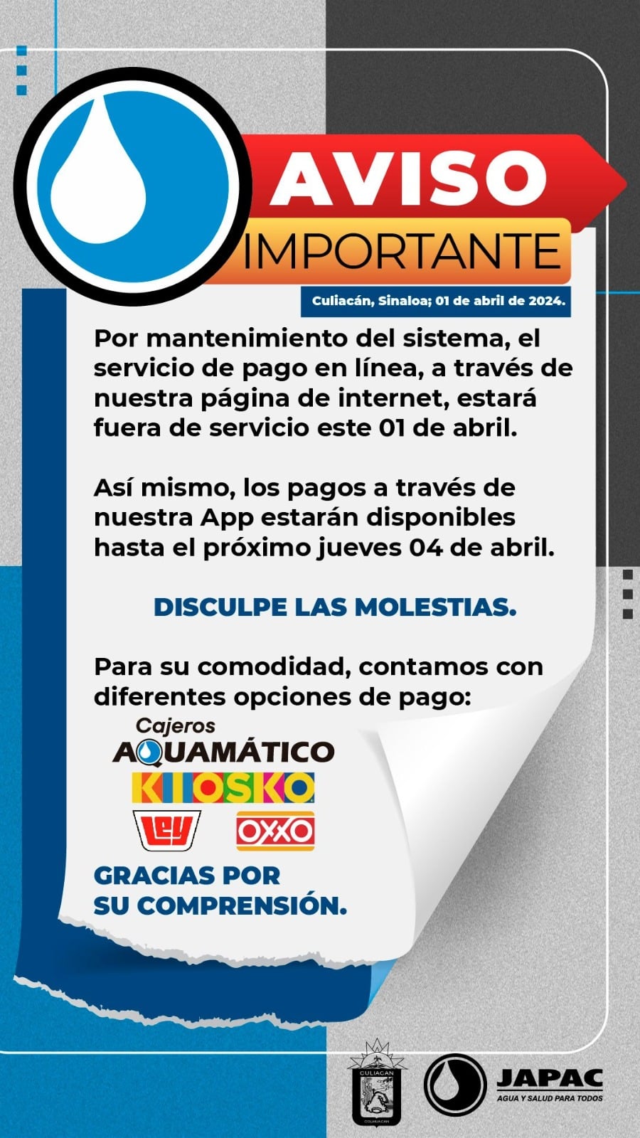 Cartel de aviso de Japac 