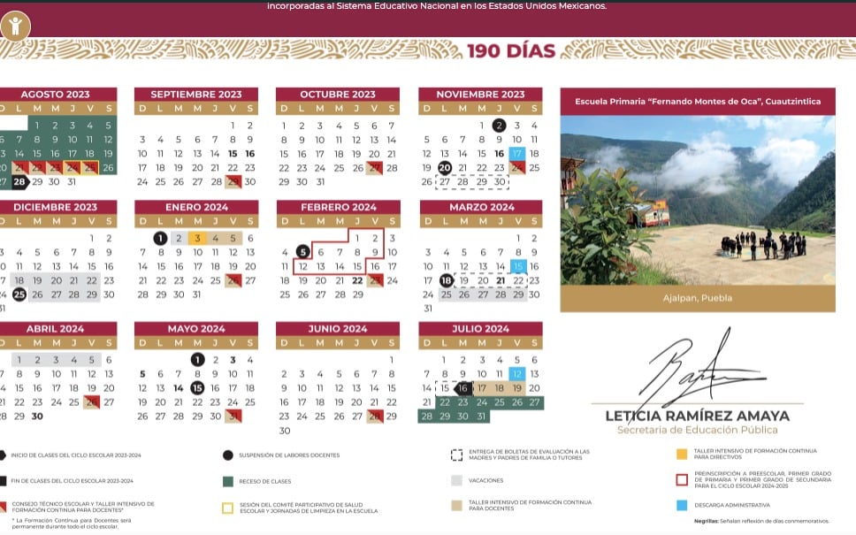 Calendario escolar completo de ñla 