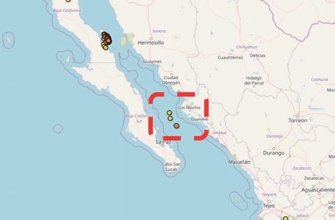 Zona de actividad sísmica en la costa de Sinaloa