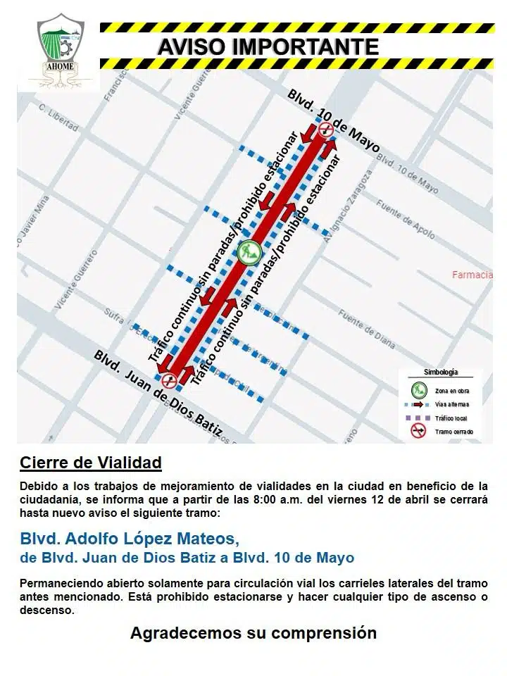 Cierran a la circulación este tramo del bulevar Adolfo López Mateos en Los Mochis
