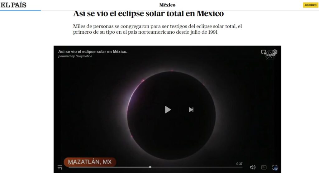 Medio de comunicación transmite eclipse total de sol de Mazatlán