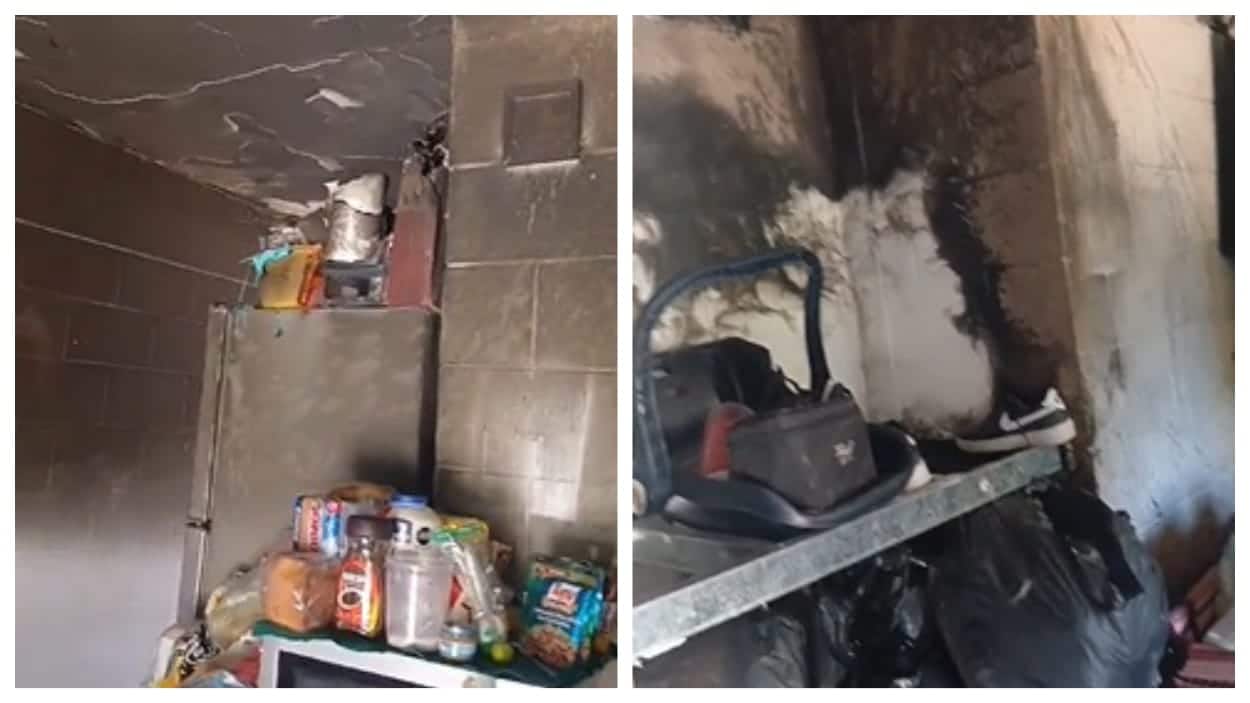 Restos del incendio de casa en Guasave.