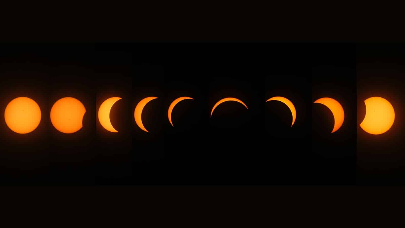 Así la secuencia del desarrollo del eclipse total de sol 2024