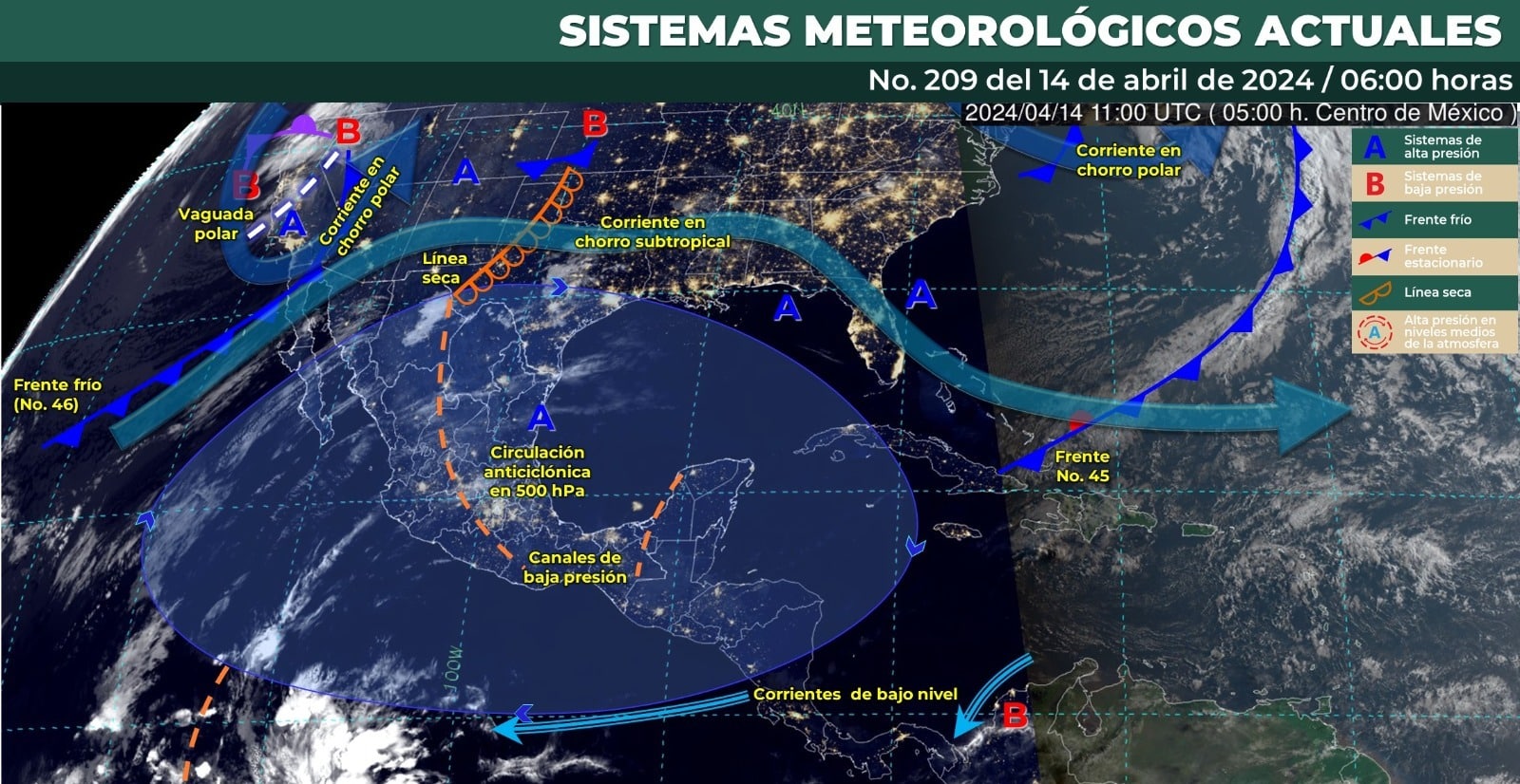 Mapa de méxico que marca sistemas meteorológicos