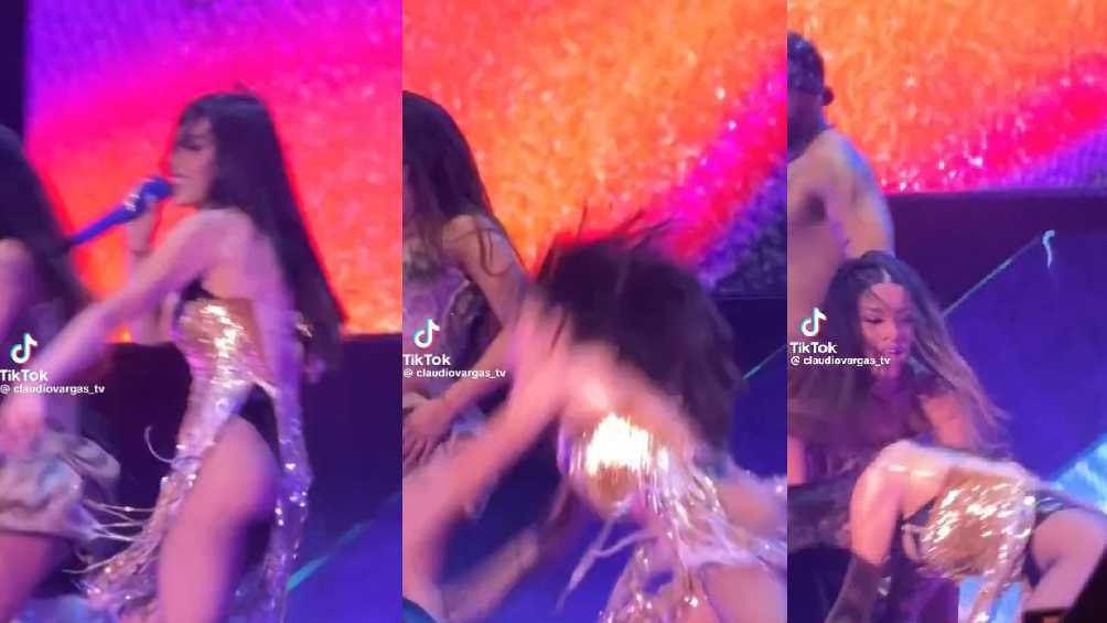 Aparatosa caída de Danna Paola en pleno concierto en Perú