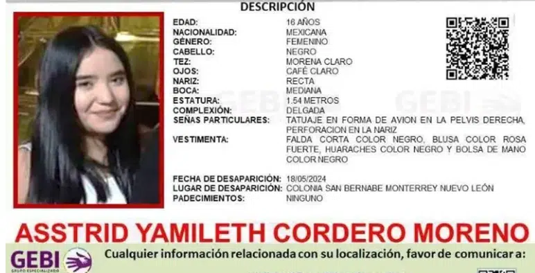 Buscan a Asstrid Yamileth Cordero Moreno, desaparecida en Monterrey