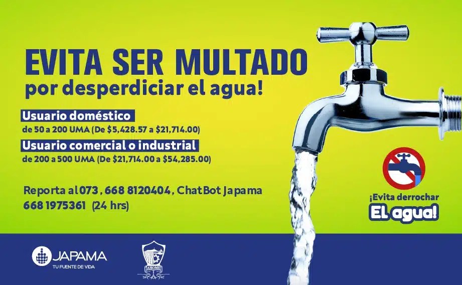 Aviso de multas por derrochar agua