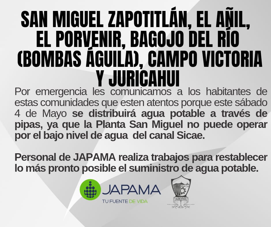 bajo nivel de agua en la planta de San Miguel