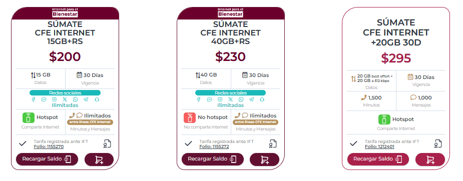 Paquetes de internet de CFE
