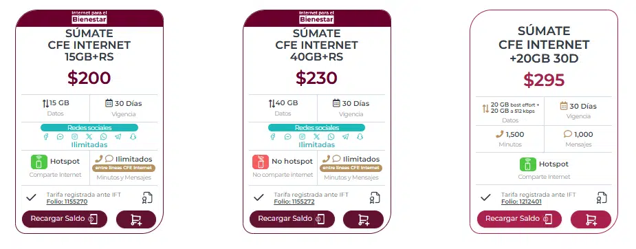 Paquetes de internet de CFE