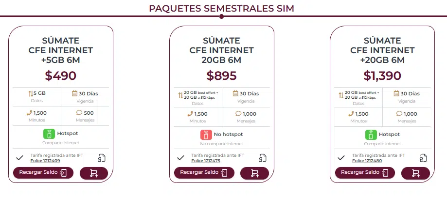 Paquetes de internet de CFE