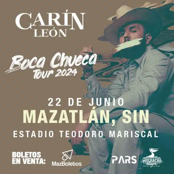 Post de Carín León “Boca chueca tour 2024” en Mazatlán