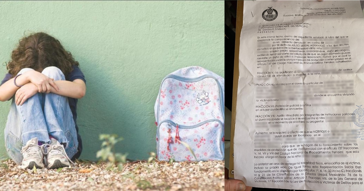 Imagen ilustrativa de una niña con miedo. A la derecha, la denuncia ante la FGE por el presunto abuso sexual a una menor de edad en Guasave