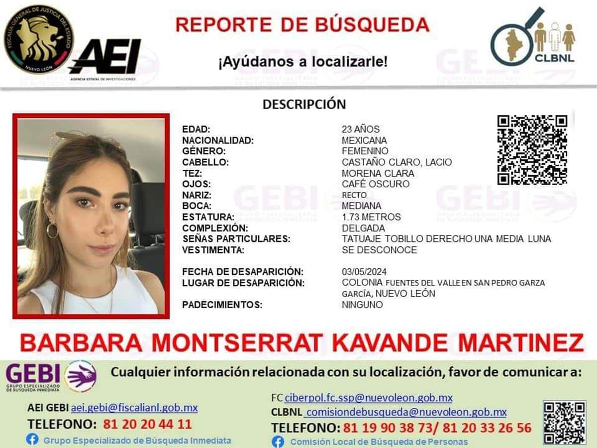Desaparece Bárbara Montserrat en Nuevo León; tiene apenas 23 años