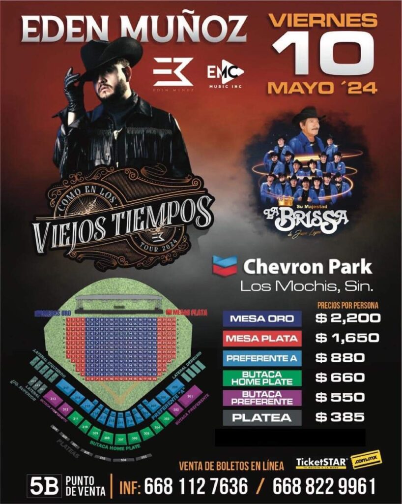 Venta de boletos para concierto de Edén Muñoz en Los Mochis