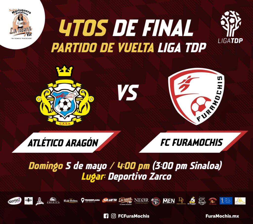 Folleto para el juego del equipo de futbol FuraMochis y Atlético Aragón