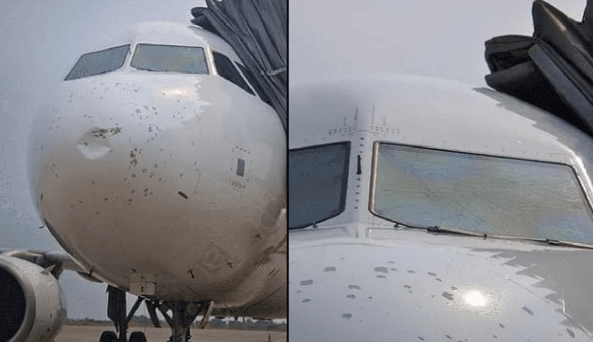 Granizo rompe parabrisas de un avión