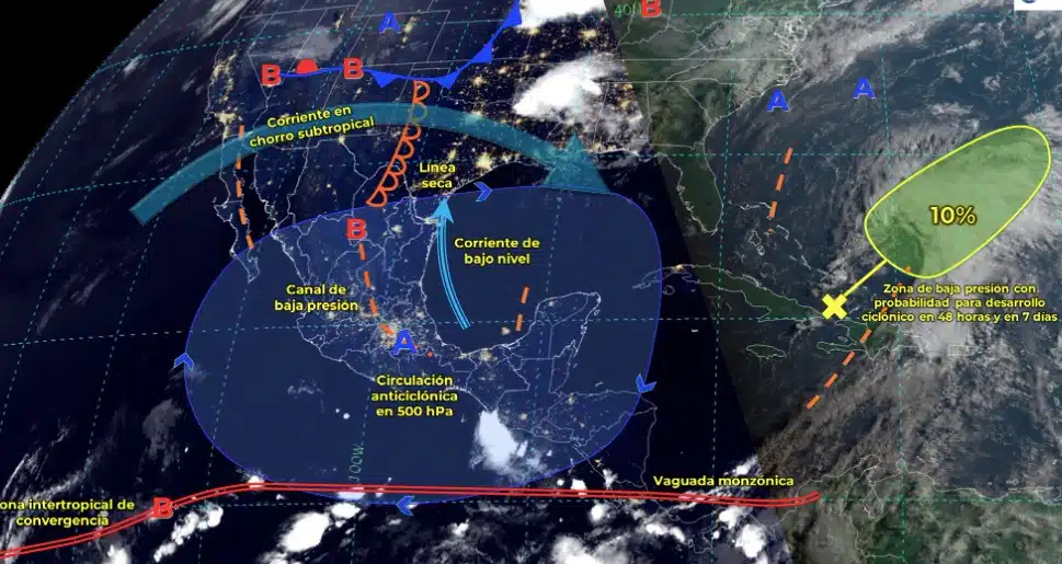 Mapa de sistemas meteorológicos activos hoy viernes 24 de mayo en México. Conagua- SMN