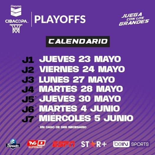Calendario dek rol de los juegos de playoffs de la Cibacopa 2024