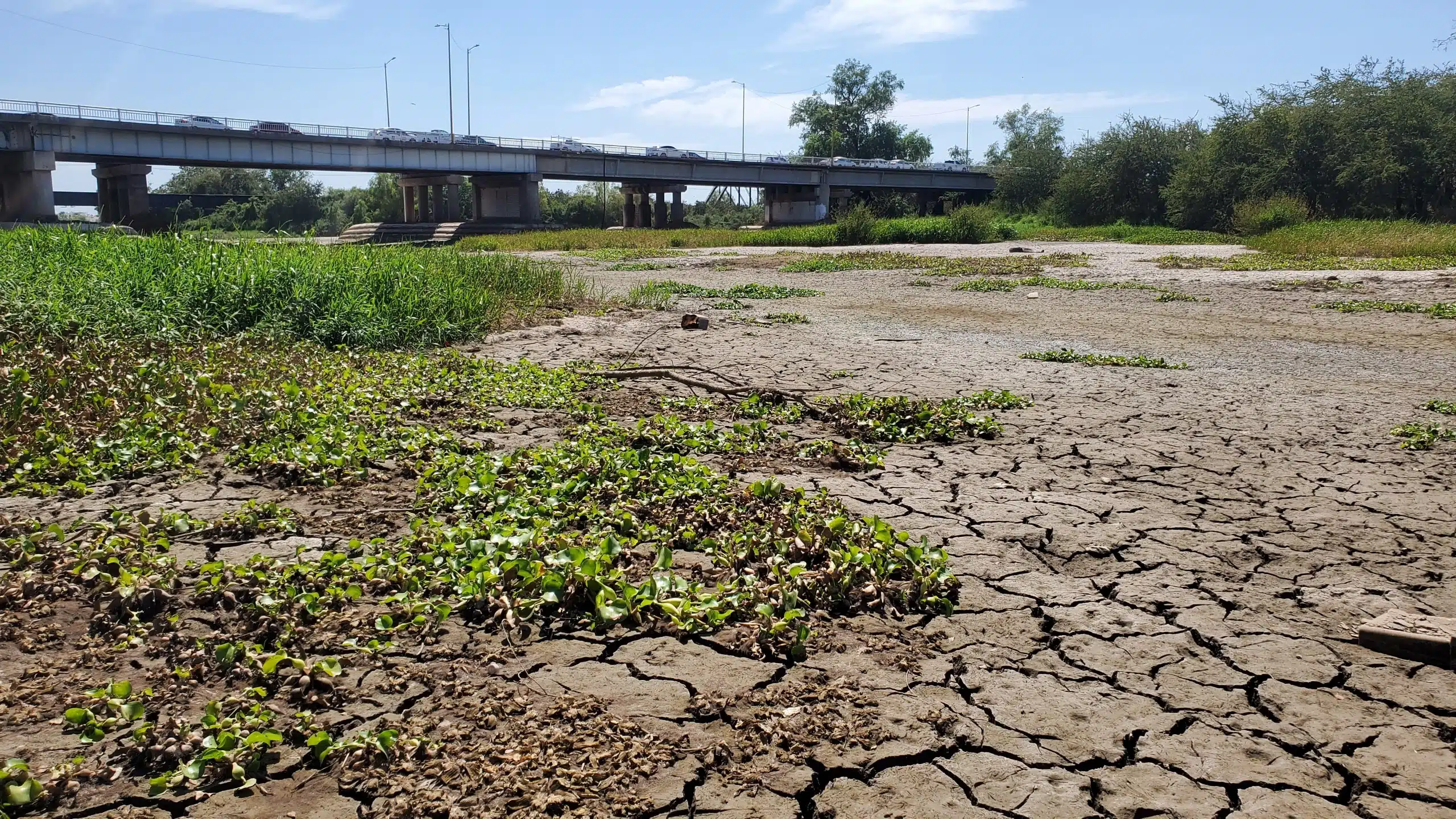 Tierra cuarteada en donde solía haber agua de un río en Culiacán