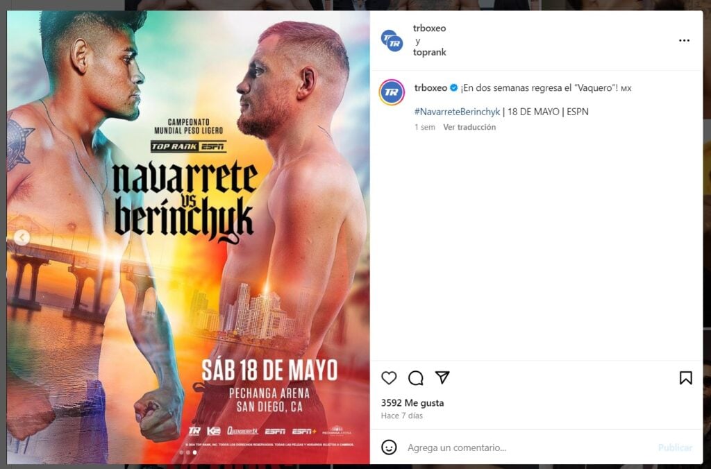 Poster de la pelea de Emanuel “Vaquero” Navarrete 