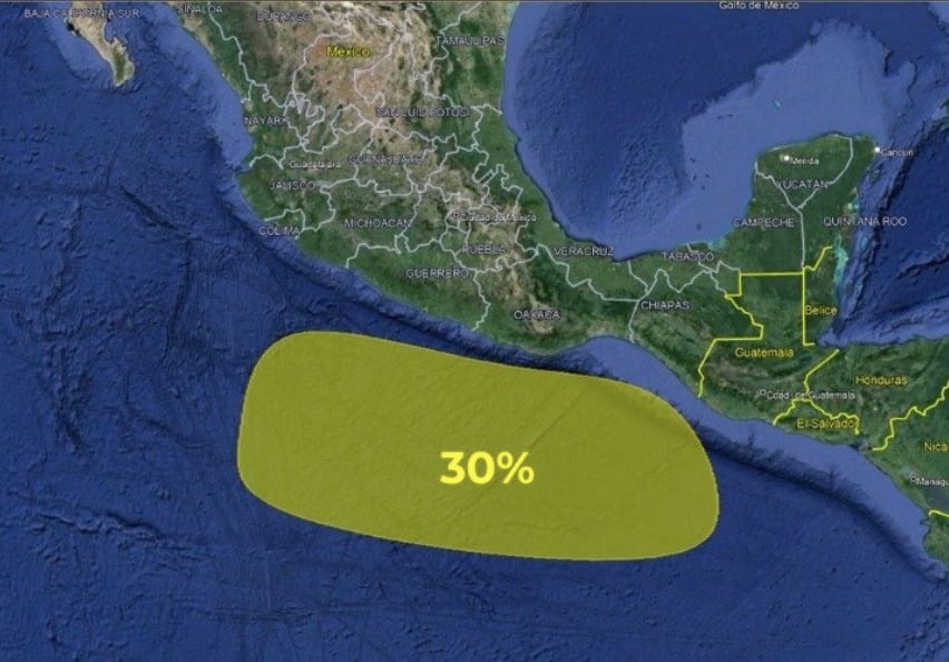 El SMN estima que hacia el fin de semana, el océano Pacífico ya tenga activa la primera zona de baja presión de la temporada que podría dar vida al ciclón Aletta