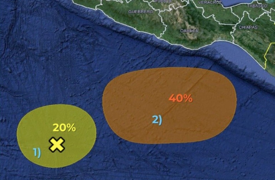 Dos zonas de baja presión en el océano Pacífico