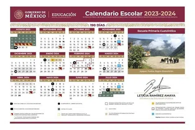 Calendario de ciclo escolar 2023-2024 de la SEP