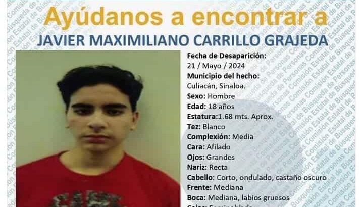 Ficha de búsqueda para encontrar a Javier Maximiliano Carrillo Grajeda