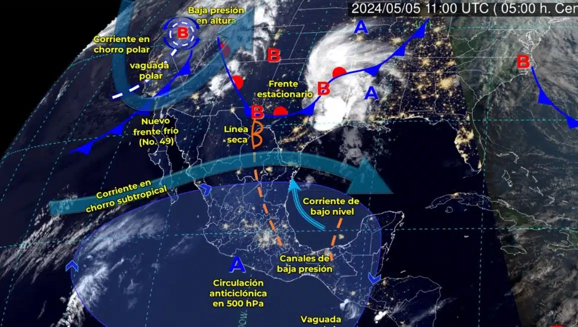 Sistemas meteorológicos en territorio mexicano actiazalizados este 05 de mayo