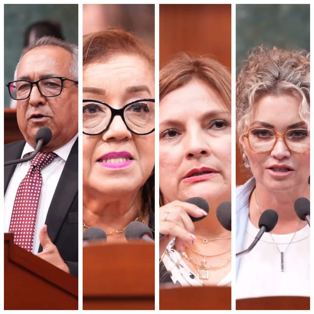 El legislador Ambrocio Chávez Chávez y las legisladoras Celia Jáuregui Ibarra, Alba Virgen Montes Álvarez, María Victoria Sánchez Peña, en el Congreso del Estado de Sinaloa