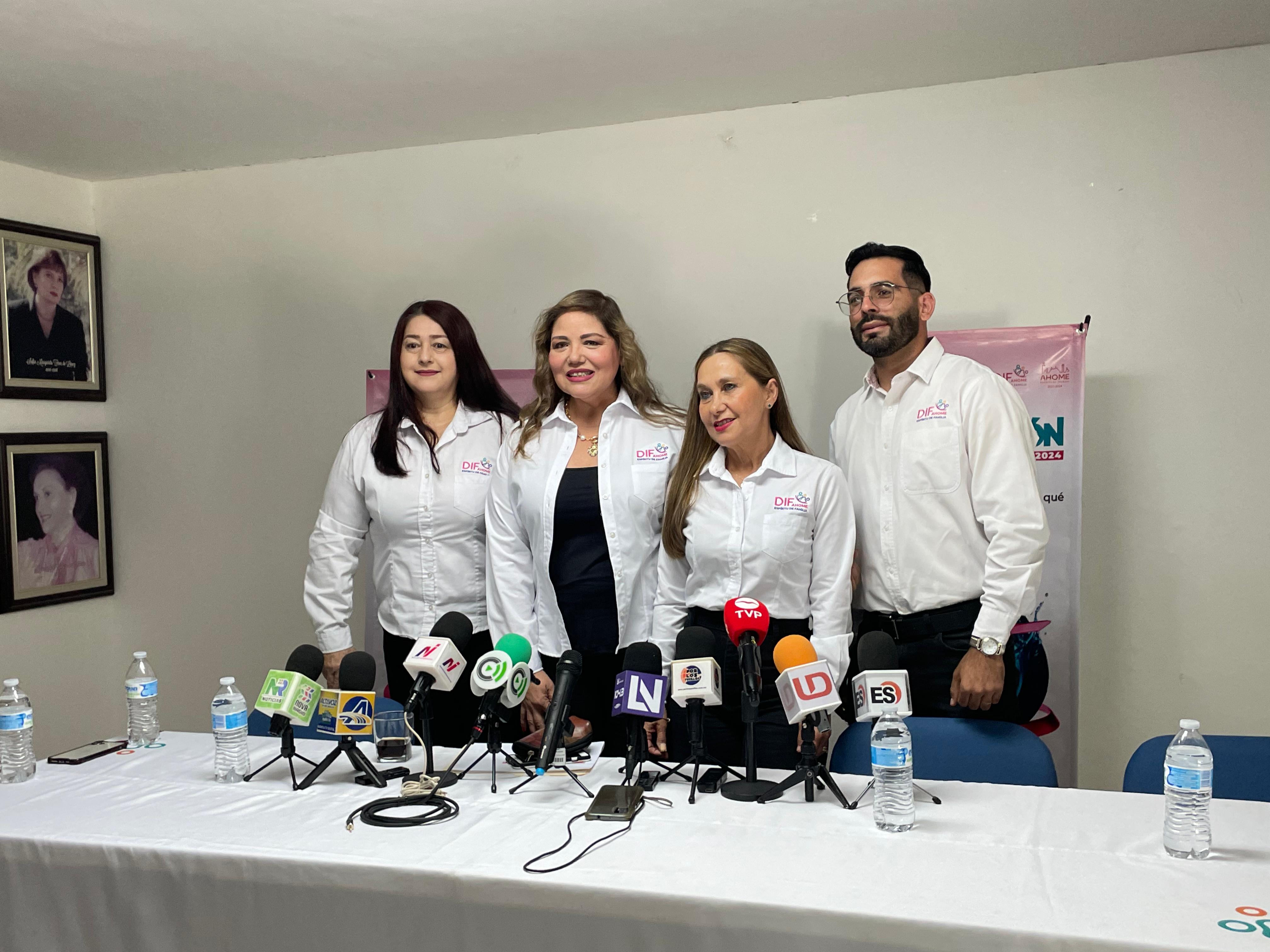 Rueda de prensa en el DIF-Ahome para invitar a la campaña de donación de agua embotellada “Aquatón 2024”.