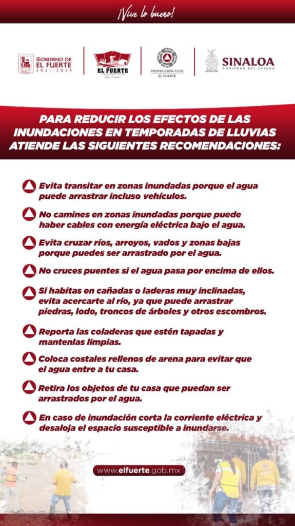 Aviso de las recomendaciones para temporada de lluvias en El Fuerte