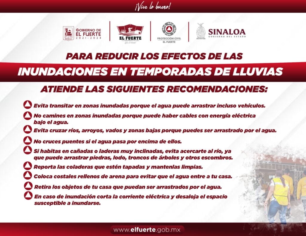 Aviso de las recomendaciones para temporada de lluvias en El Fuerte