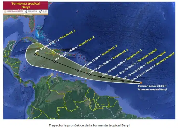 Beryl ya es tormenta tropical con posibilidad de pasar huracán categoría 1