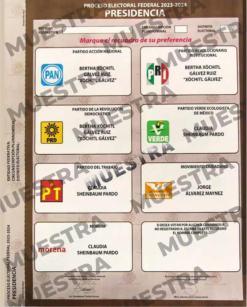 Boleta electoral para la presidencial de México 2024