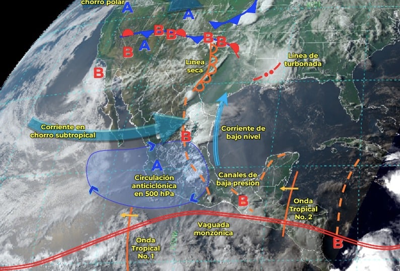 Aviso de pronóstico de fenómenos activos durante las siguientes 12 horas en México