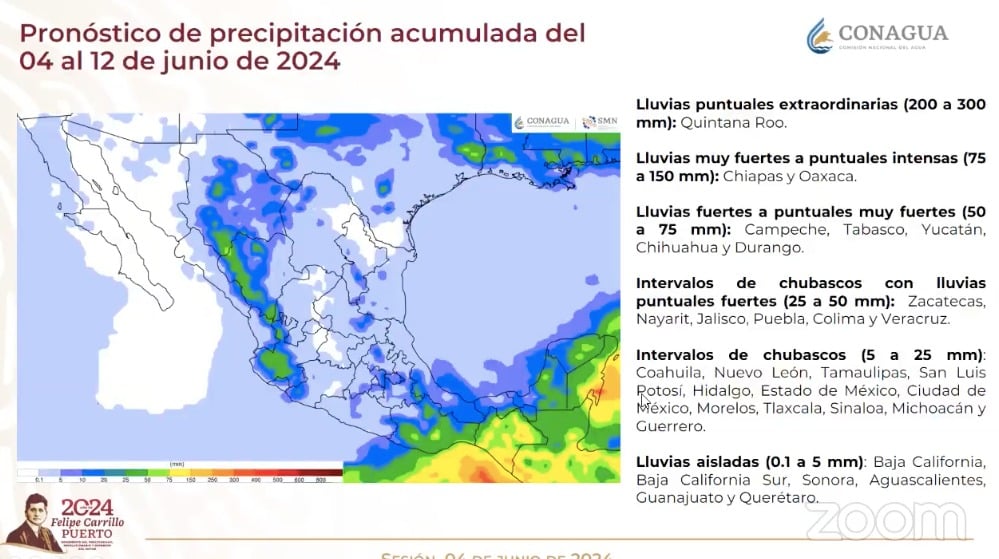 Pronóstico de precipitación acumulada del 04 al 12 de junio de 2024