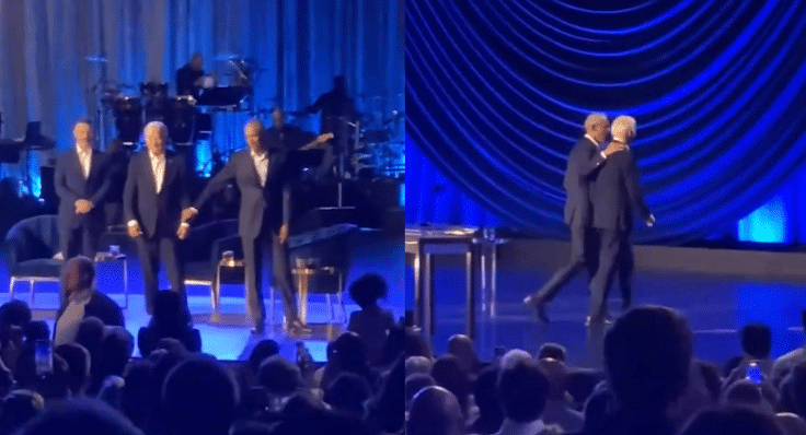 Joe Biden vuelve a congelarse en evento público y es salvado por Obama