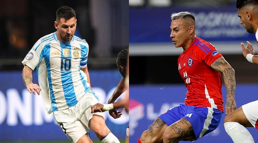Lionel Messi jugador de Argentina y Eduardo Vargas jugador de Chile