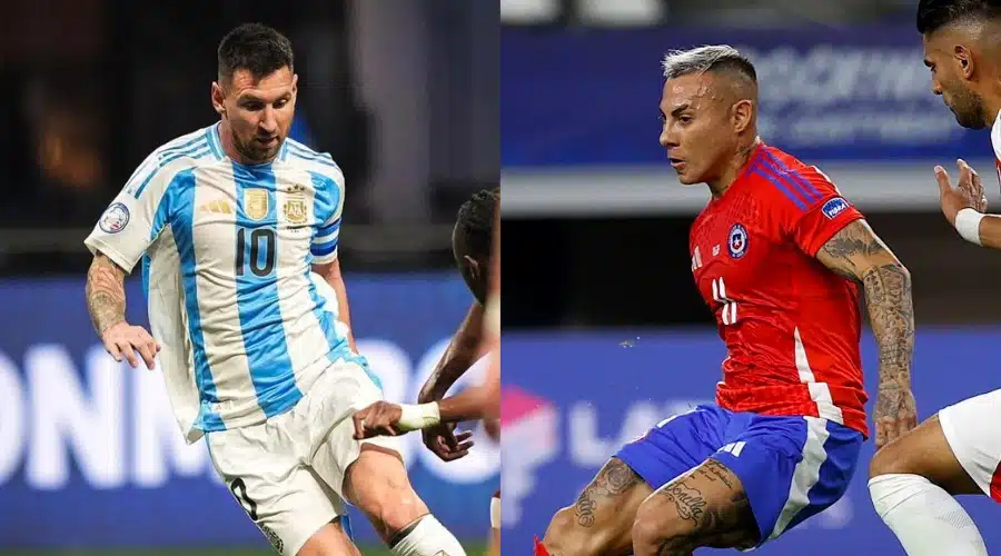 Lionel Messi jugador de Argentina y Eduardo Vargas jugador de Chile