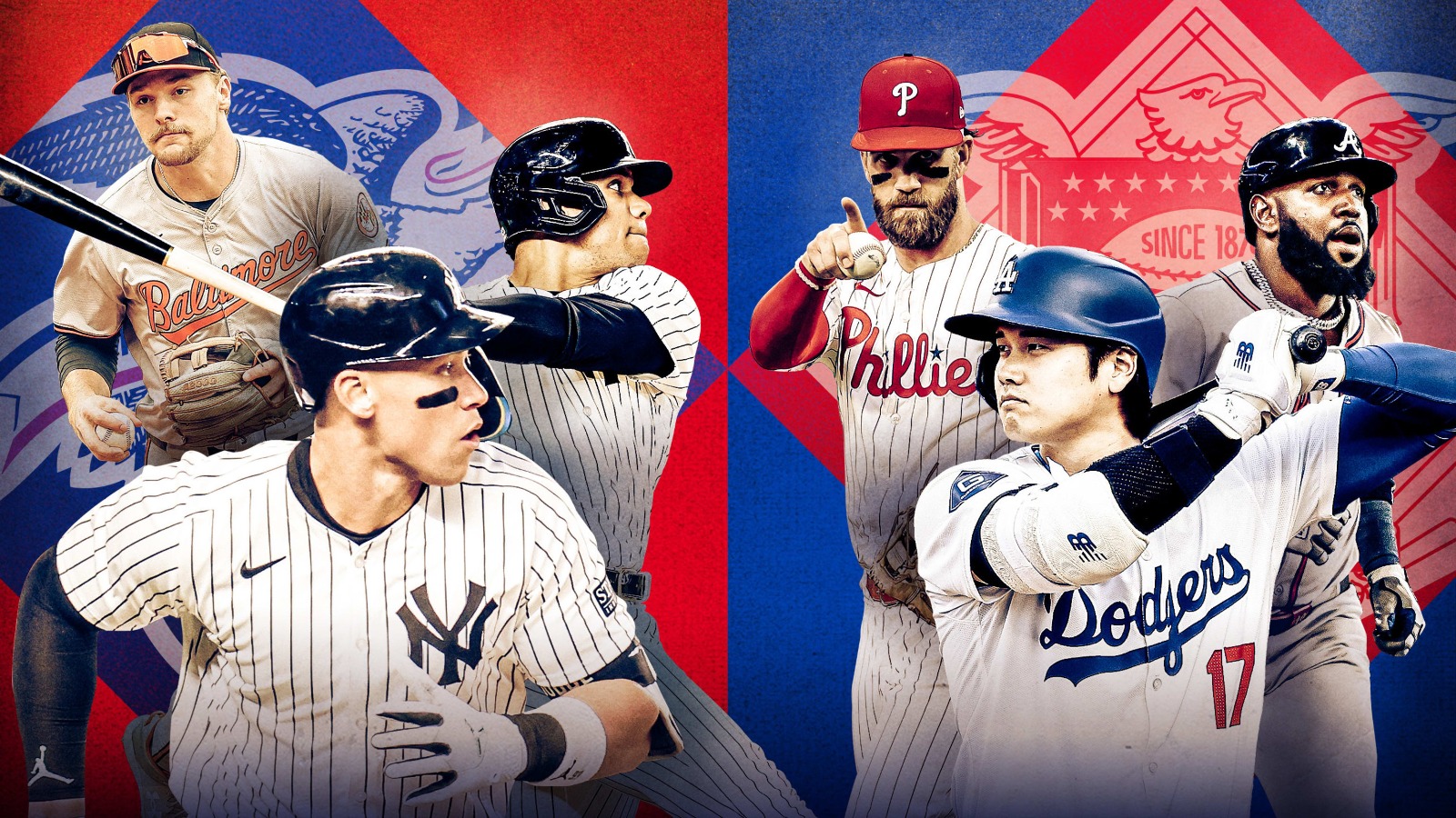 Shohei Ohtani y Aaron Judge junto a jugadores