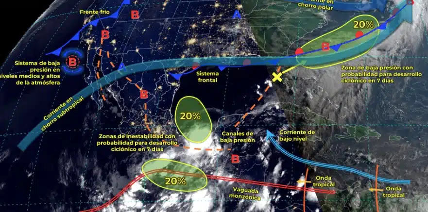 Mapa de sistemas meteorológicos activos en México hoy miércoles 12 de junio de 2024. Conagua-SMN