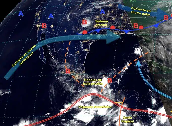 Mapa de sistemas meteorológicos activos en México hoy martes 11 de junio. Conagua-SMN