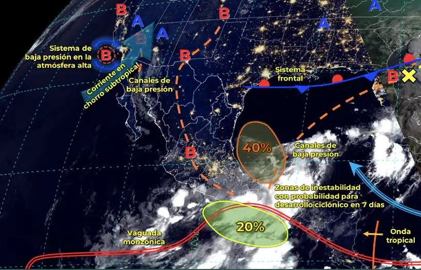 Mapa de sistemas meteorológicos activos este jueves 13 de junio en México. Conagua-SMN