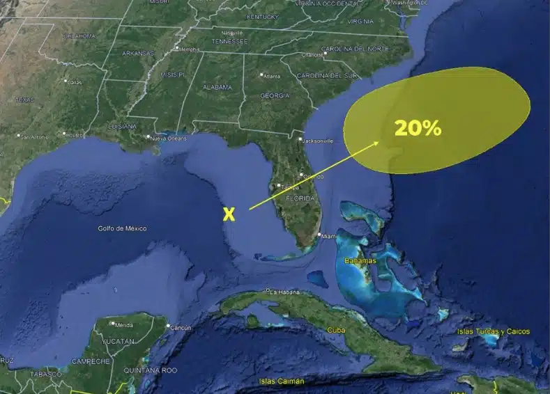 Zona de baja presión activa en el Golfo de México mantiene probabilidad del 20% de activa a Alberto, el primer ciclón de la temporada 2024 en el Atlántico.